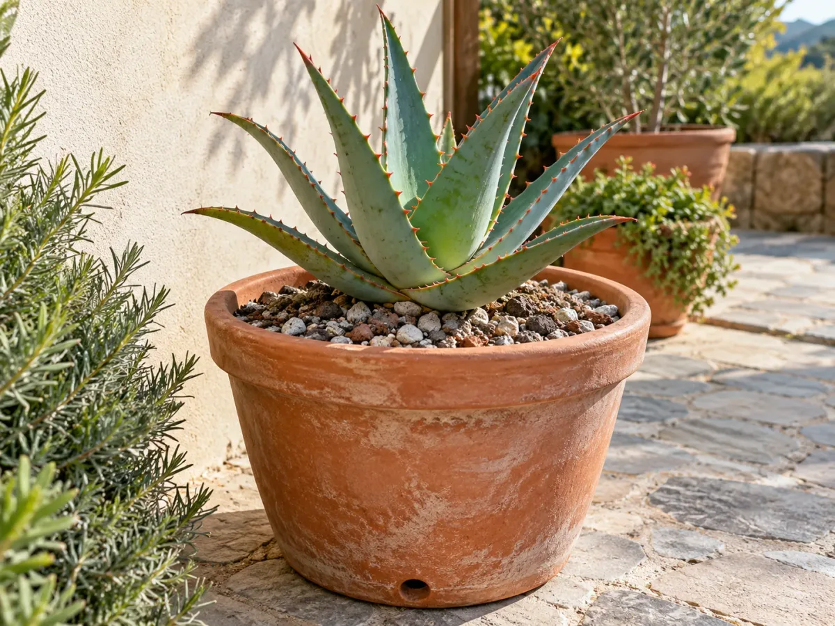 A young Aloe ferox in a stable pot with gritty, free-draining soil
