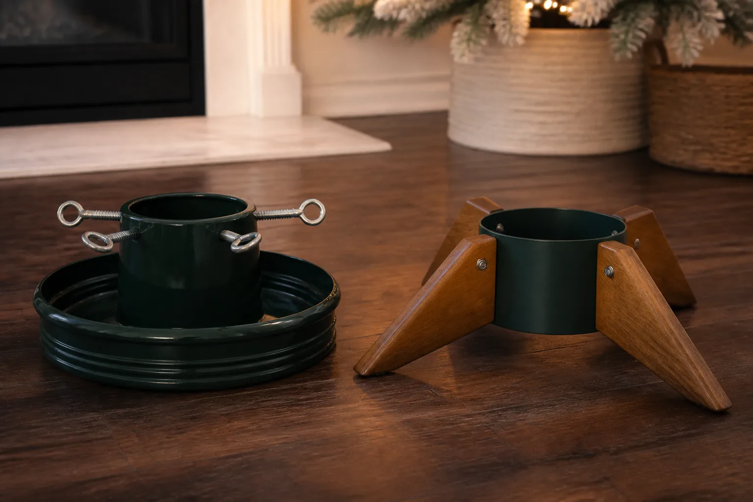 Two types of Christmas tree stands show why a stable base matters for homemade tree structures