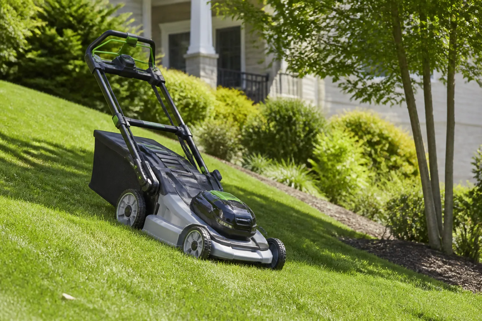 Toro 60V cordless walk-behind mower on a maintained residential lawn