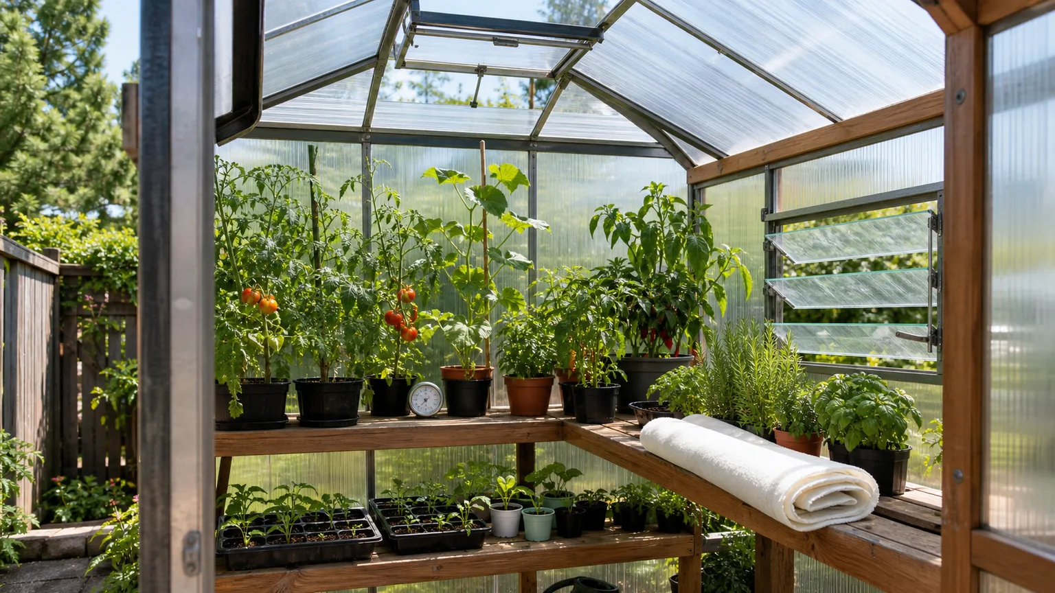Ventilated greenhouse providing a frost-free space for overwintering potted plants