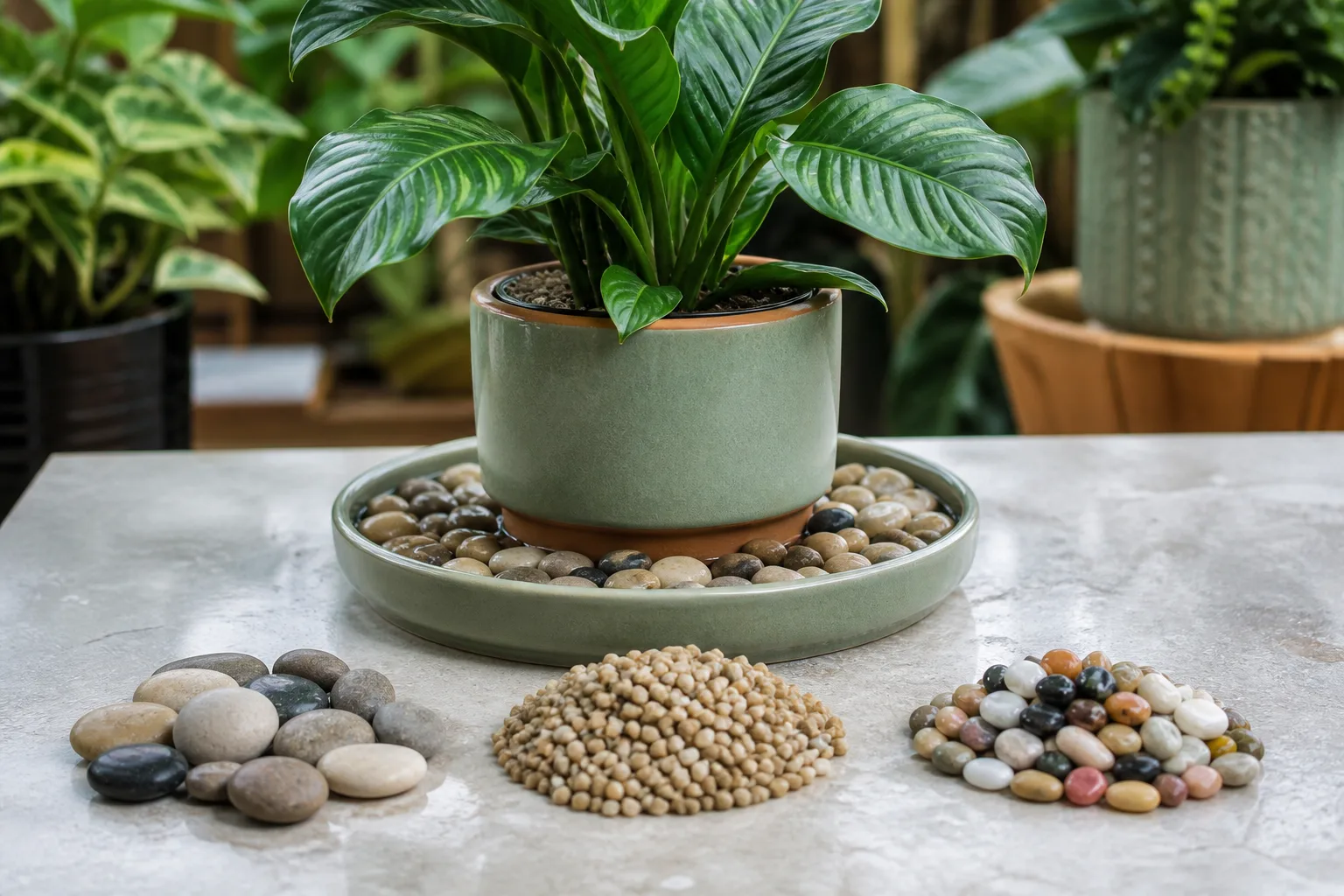 How pebble choice affects tray stability, evaporation, and cleaning