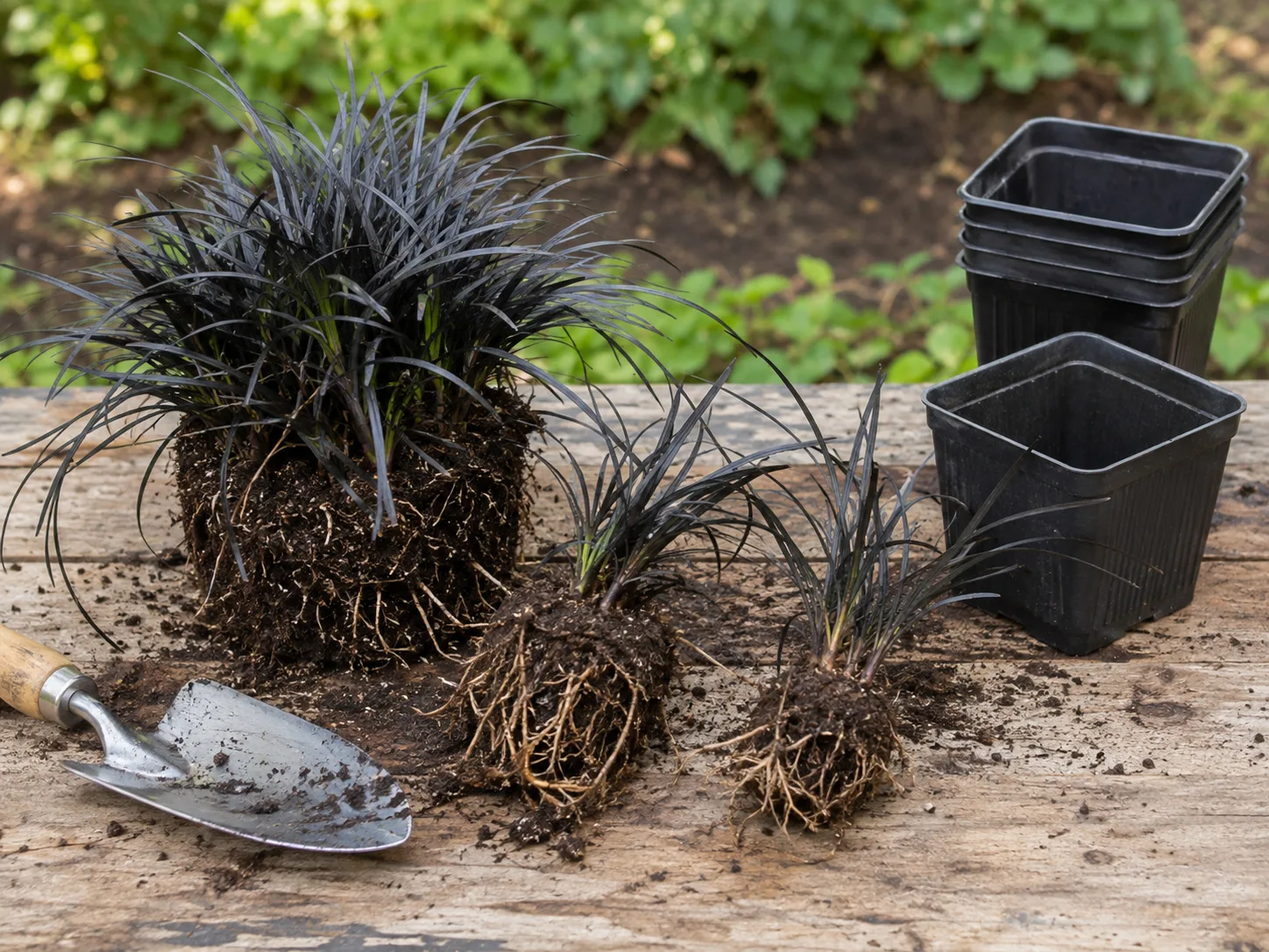 Dividing an established ornamental grass clump for propagation