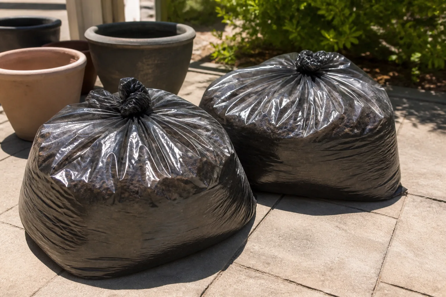 Garden soil covered with clear plastic for solarization to kill grass and weed seeds