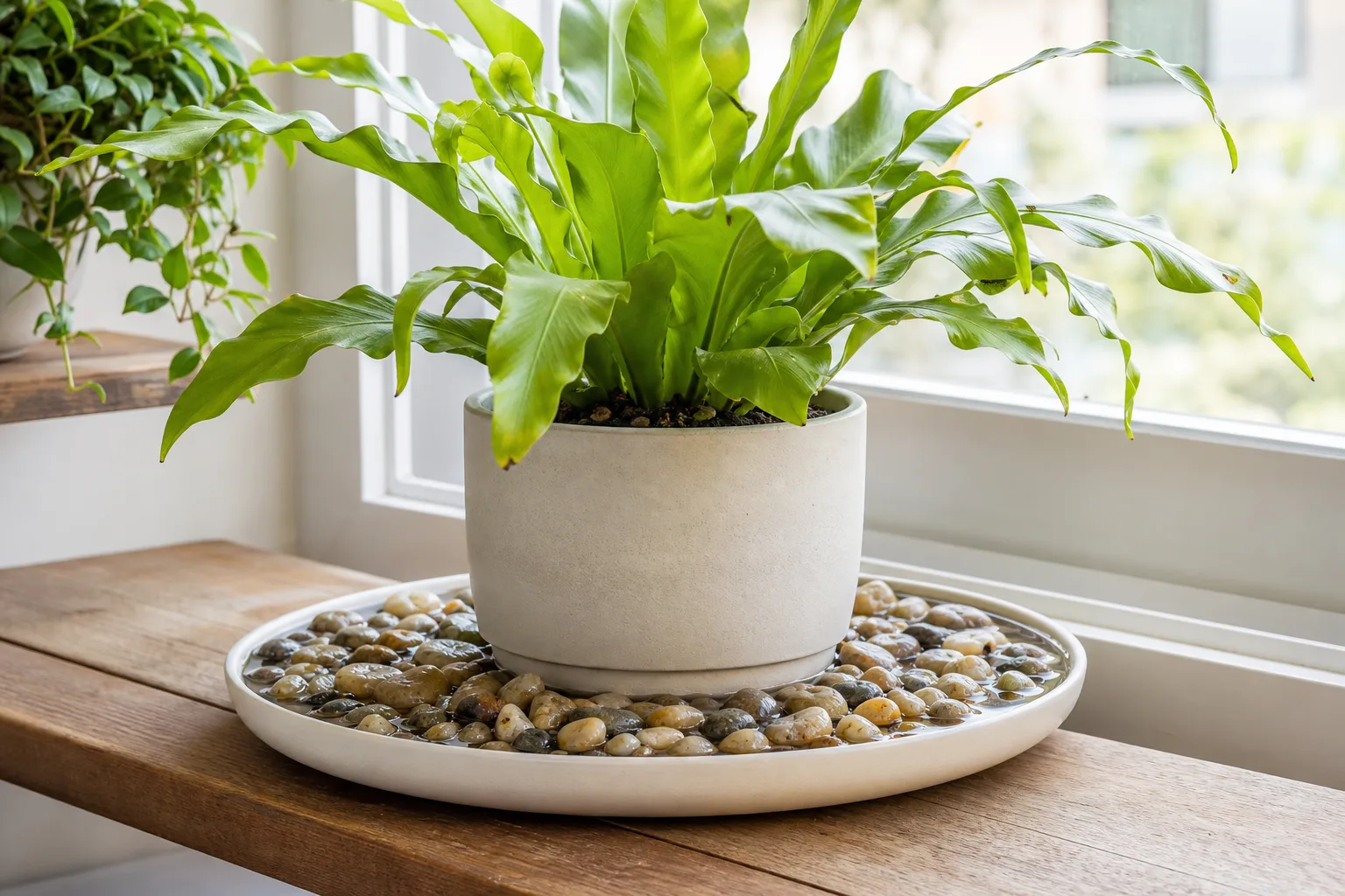 Plan the pole around the plant and pot