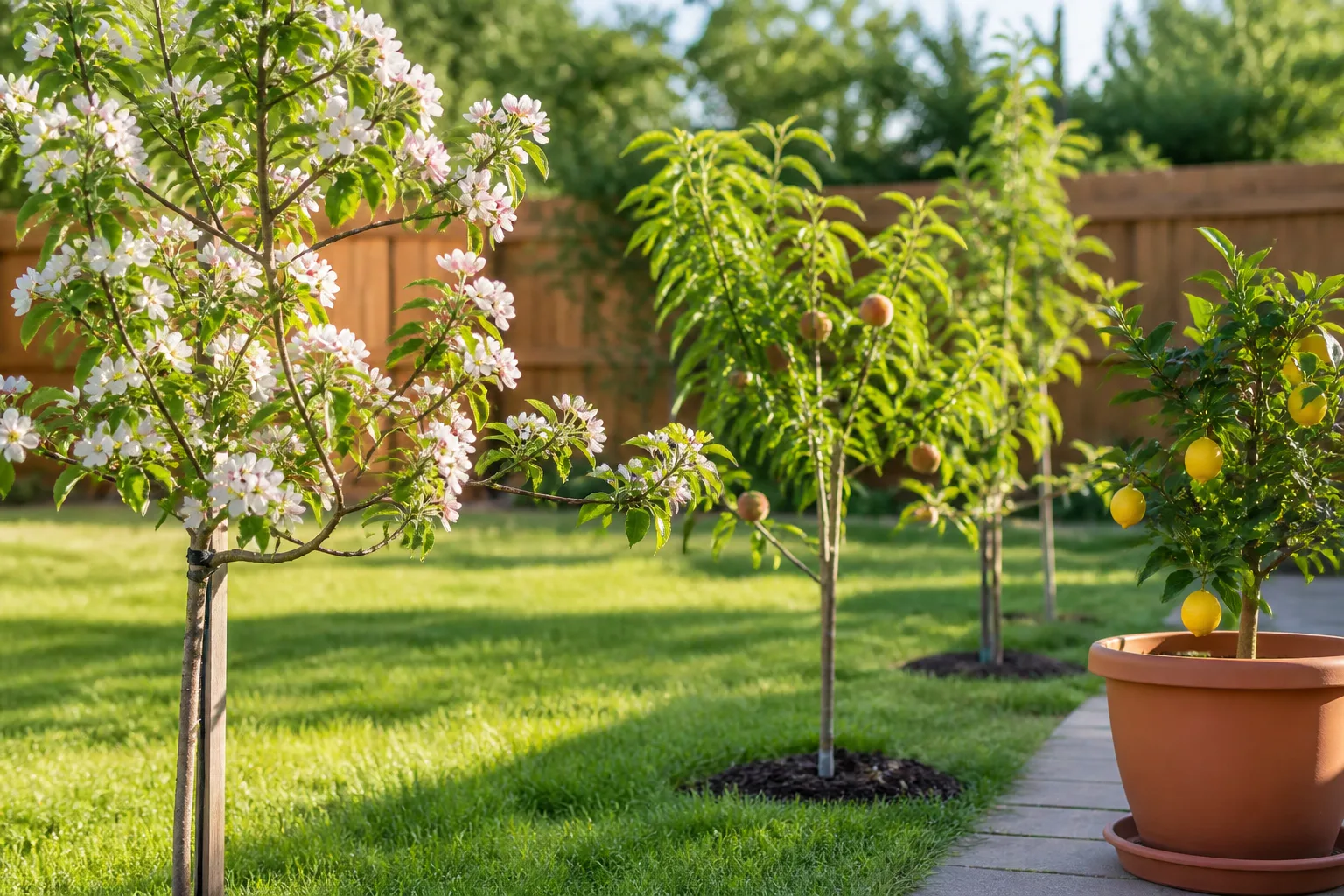 A lemon tree planted in a warm, freely draining garden site, illustrating the root-zone conditions citrus needs