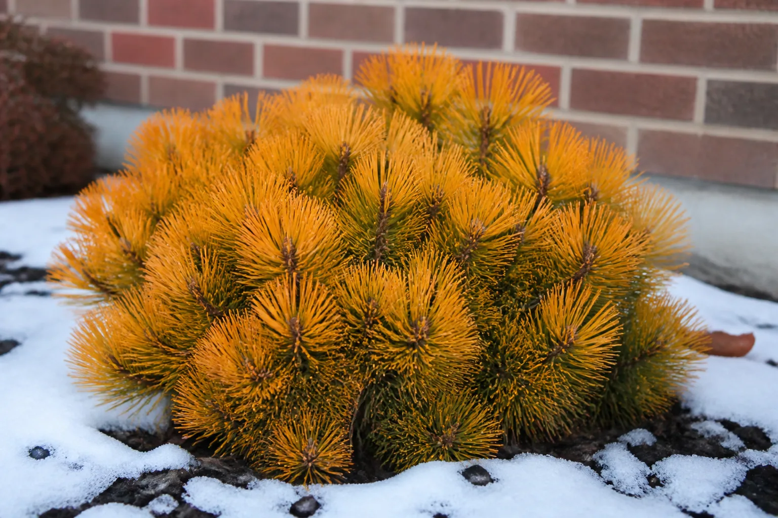Dwarf mugo pine cultivar in a foundation bed, a reliable small-garden pine