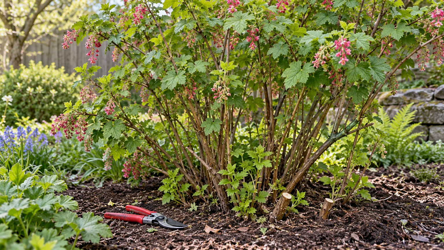 Selective removal of older red-flowering currant stems after spring bloom