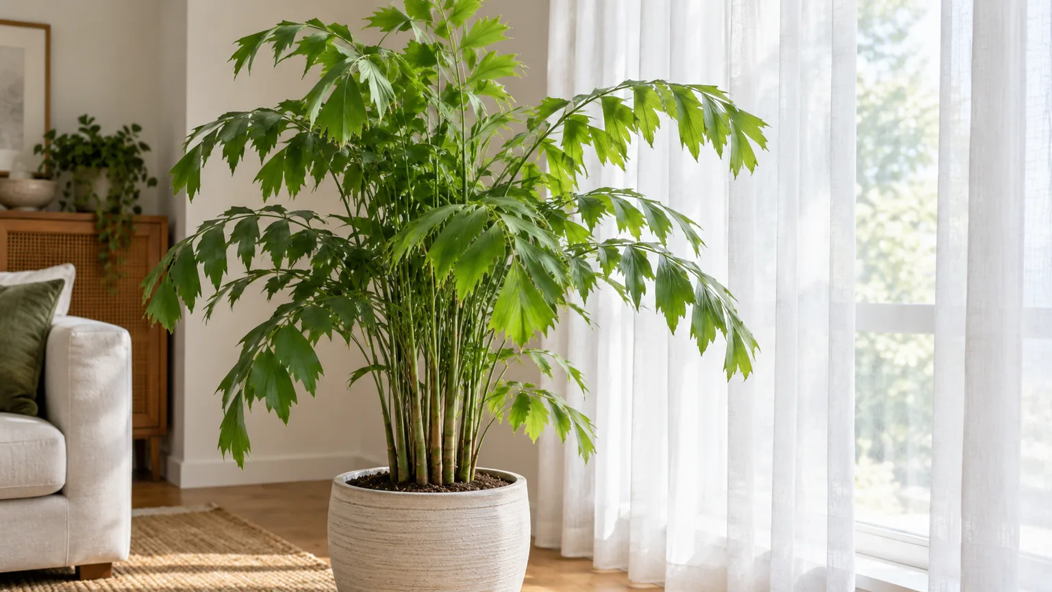 Clumping Caryota mitis placed in bright filtered window light indoors