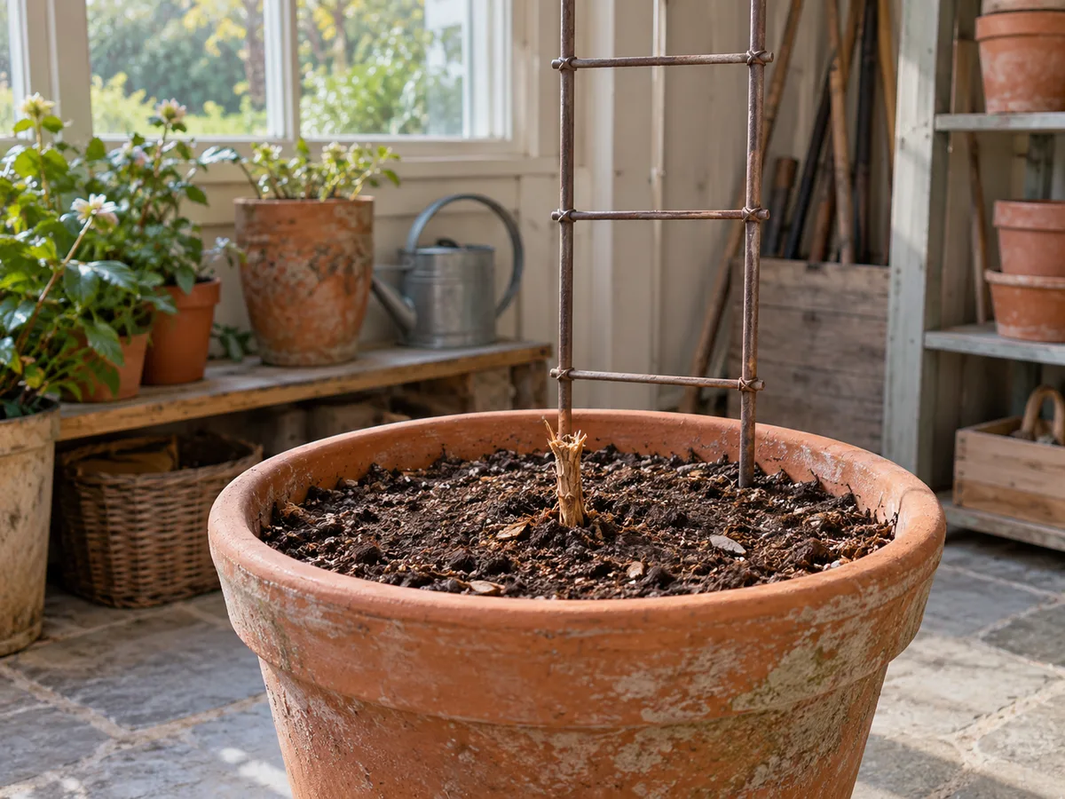 Dormant Gloriosa lily in its pot in a cool, frost-free place
