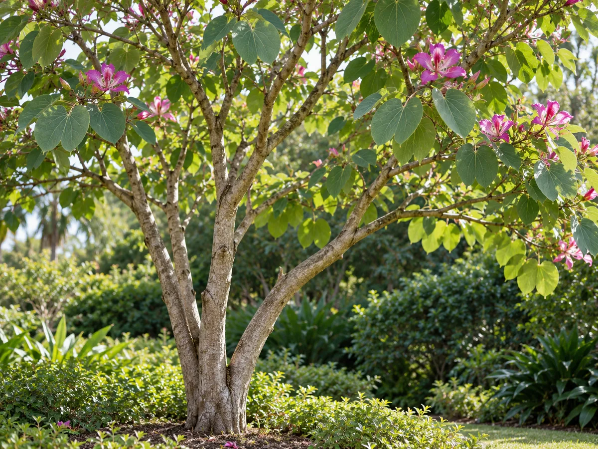 A young Hong Kong orchid tree with a balanced, open multi-trunk structure