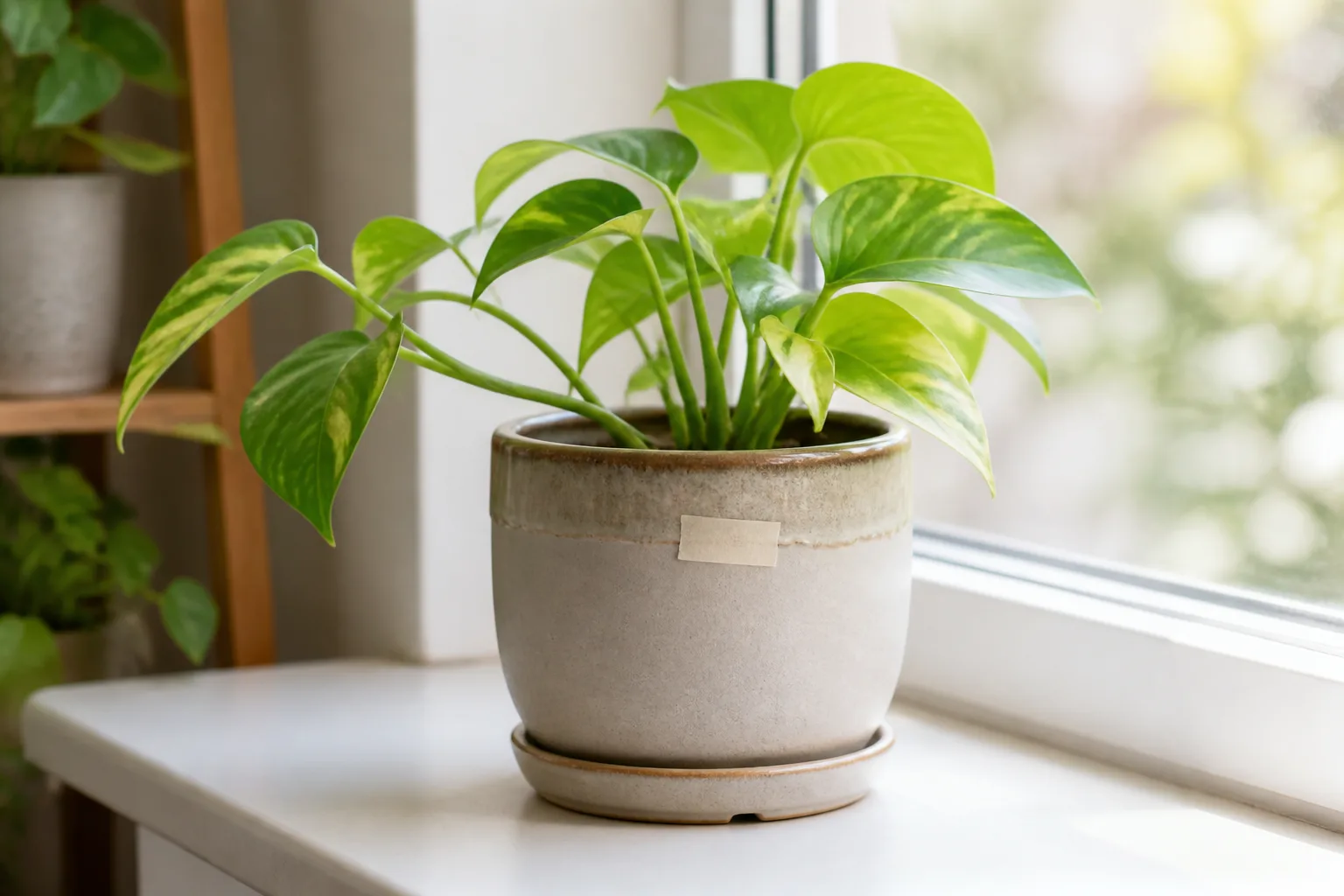 Potted houseplant positioned for even light near a bright window