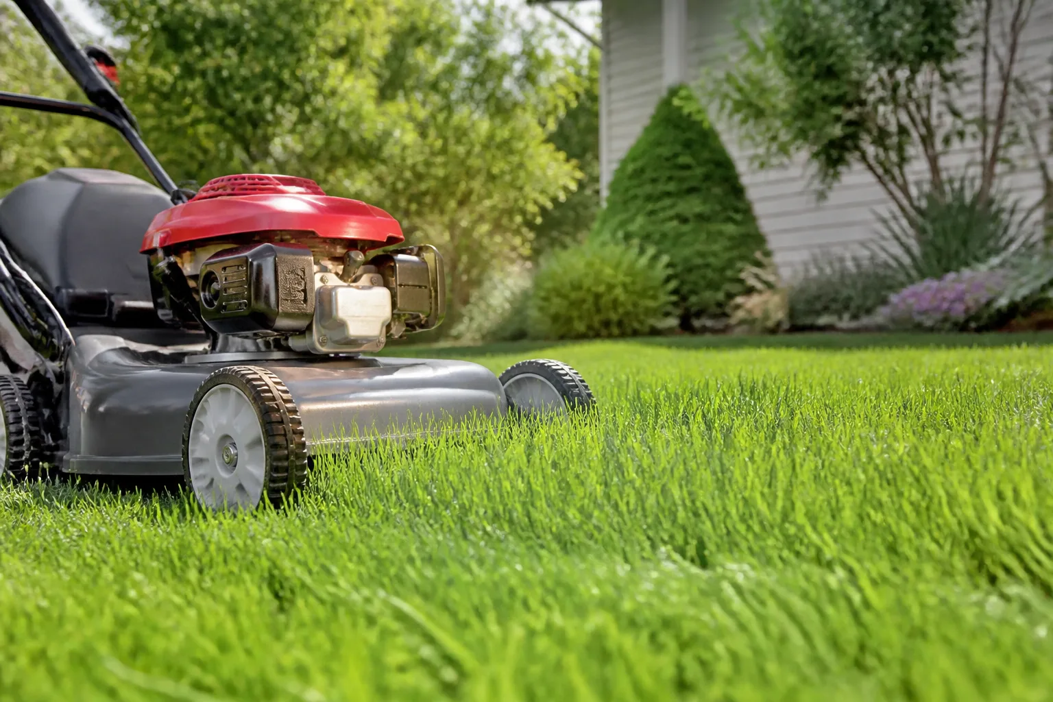 A mower set on actively growing turf before a careful cut