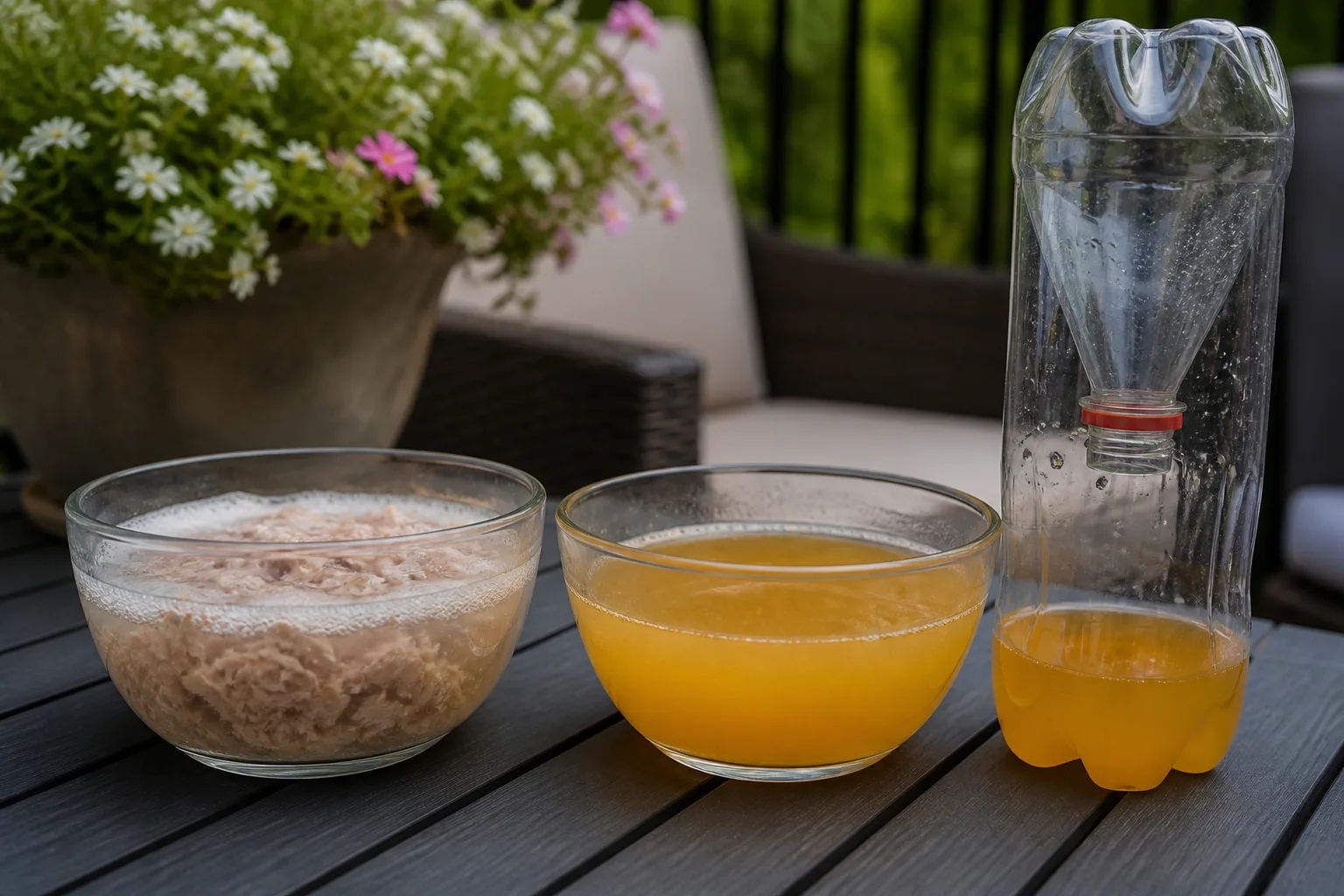 Seasonal yellow jacket bait ingredients for protein spring traps and sweet fall liquid traps