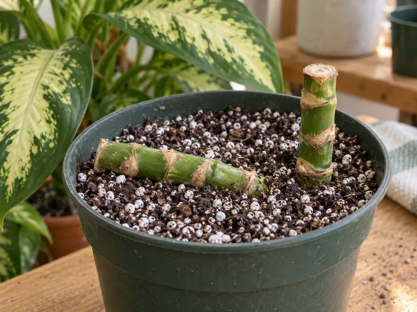 Cane-type stem segments set into a light propagation mix