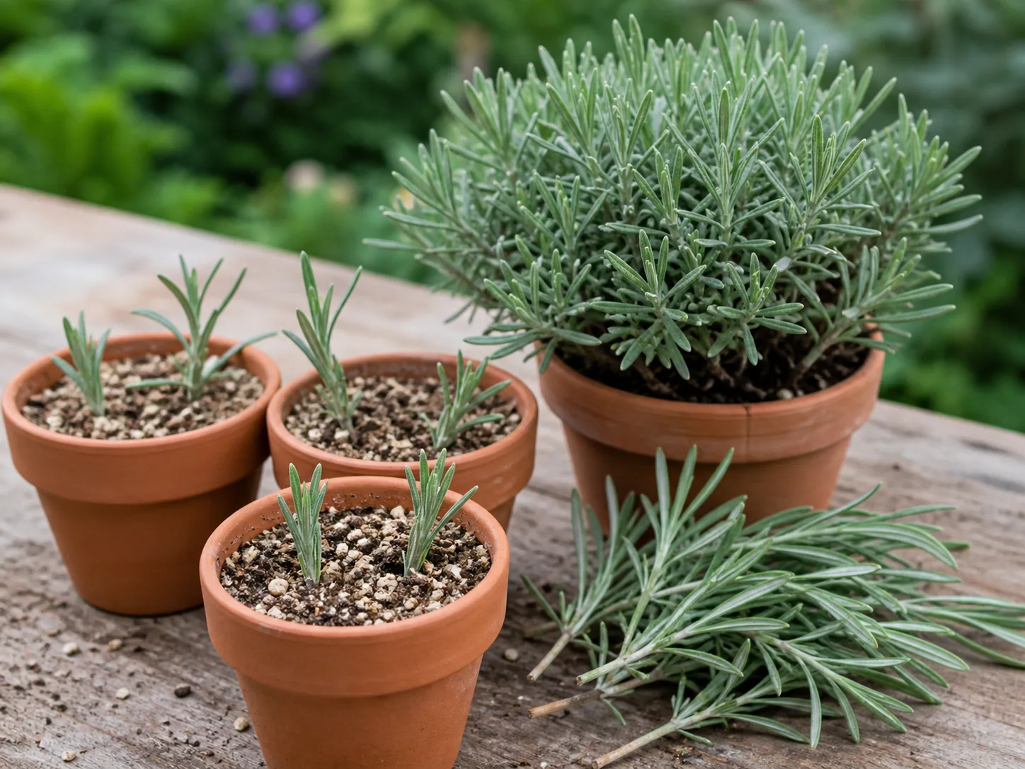 Lavender foliage and stems showing the green framework that should remain after pruning