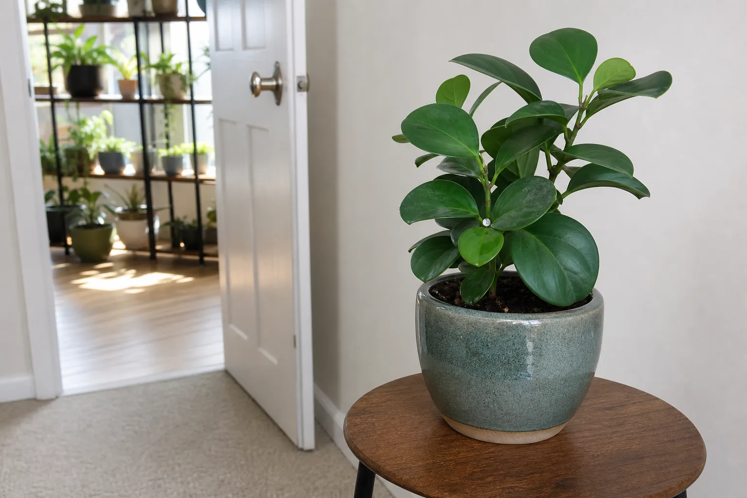 Houseplant pot on a quarantine shelf separated from the main collection while soil pests are identified