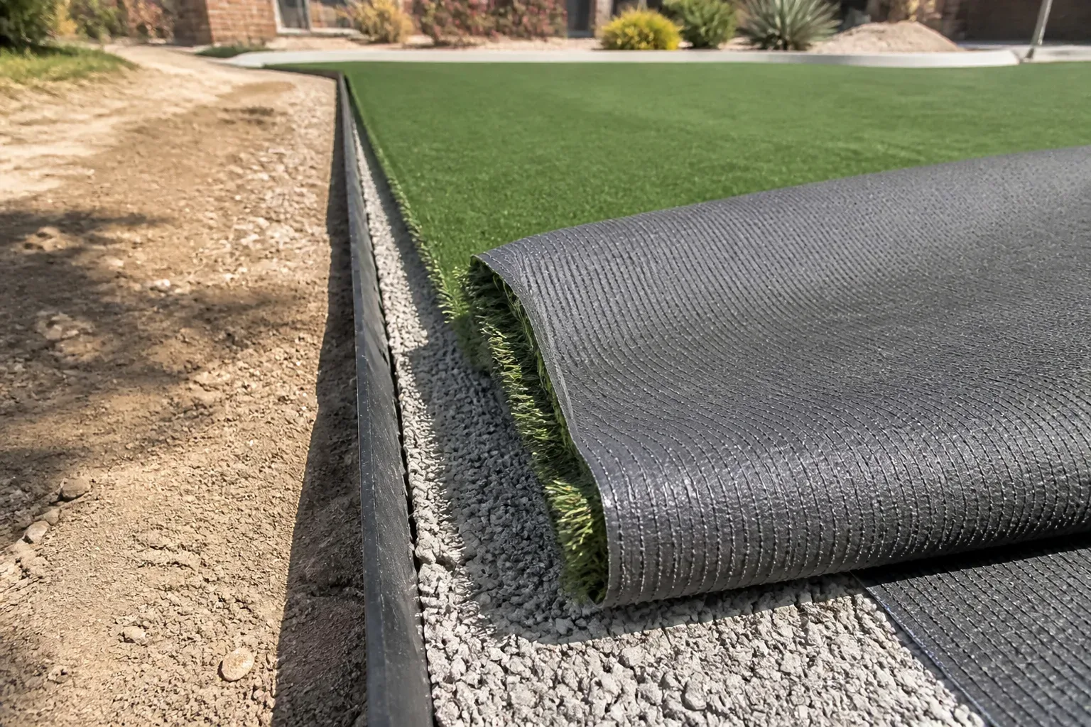 Artificial turf rolled back over a compacted aggregate base