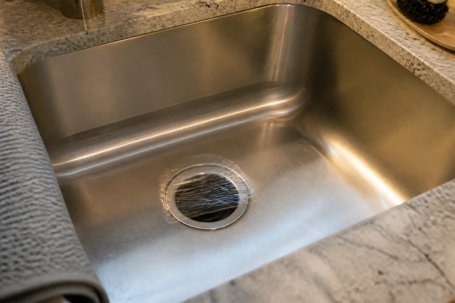 Testing a kitchen sink drain for fly activity before scrubbing the breeding site