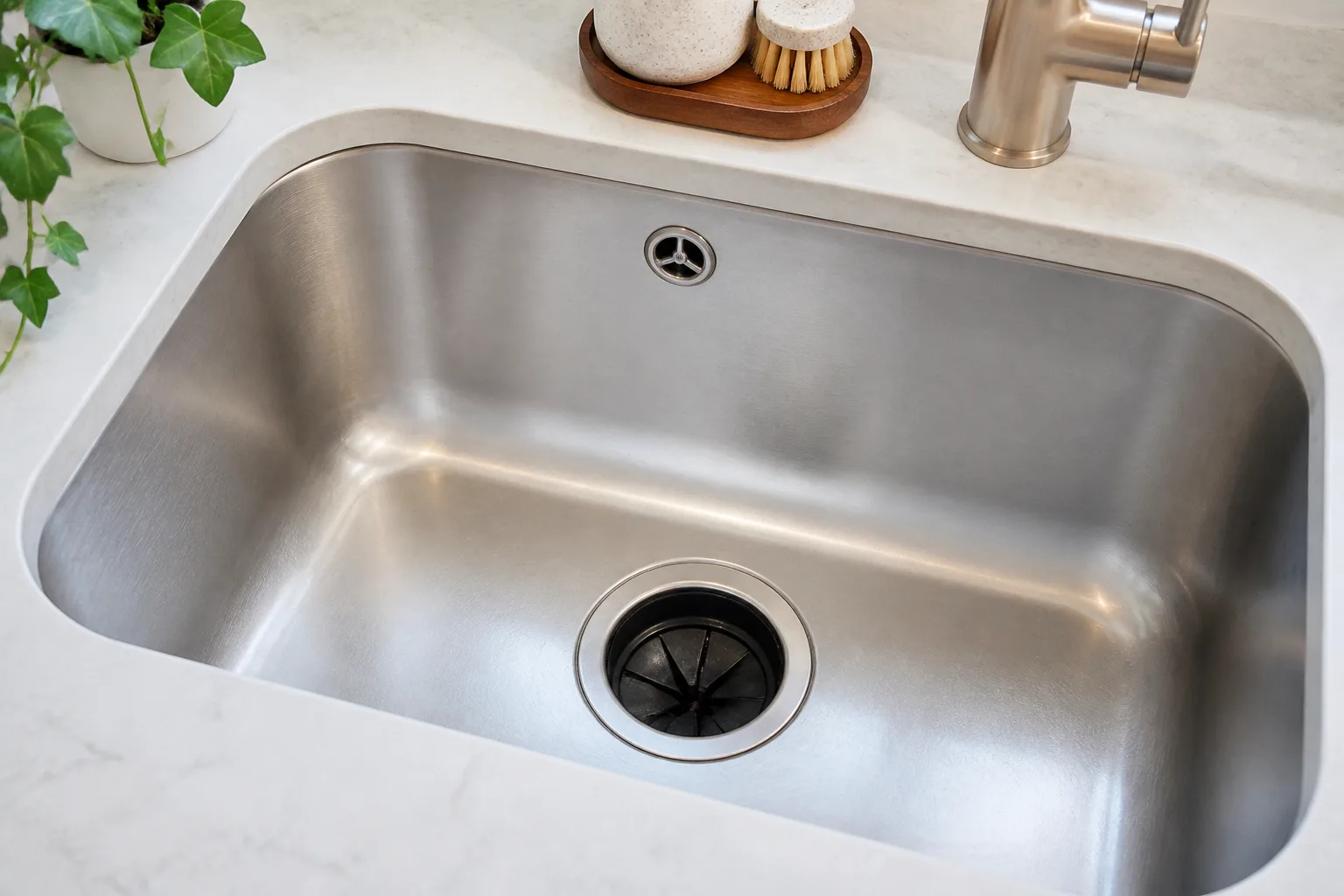 A kitchen drain and disposal are checked as possible hidden sources of fruit flies.