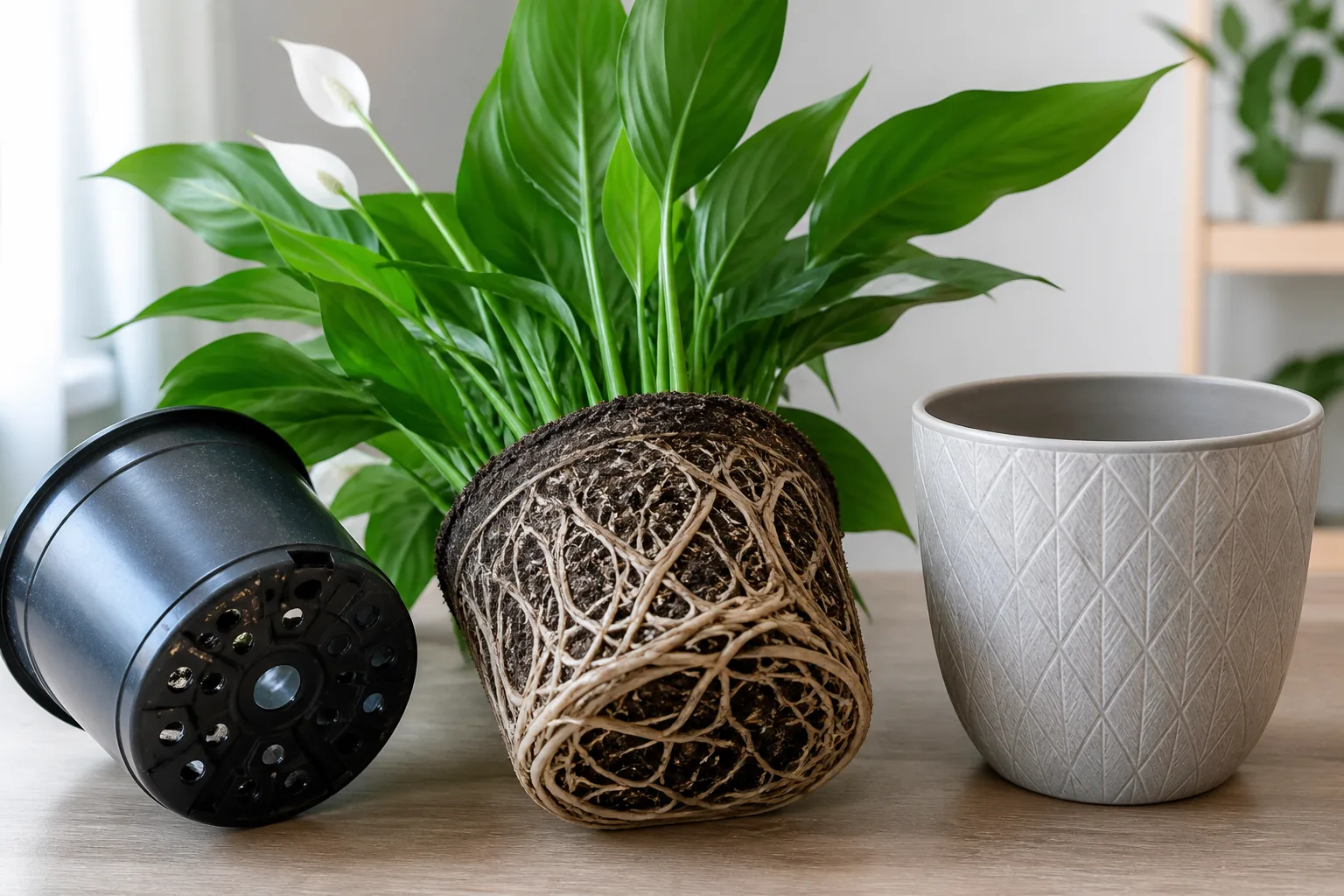 Peace Lilies for 3. drainage, pot size, or compacted mix