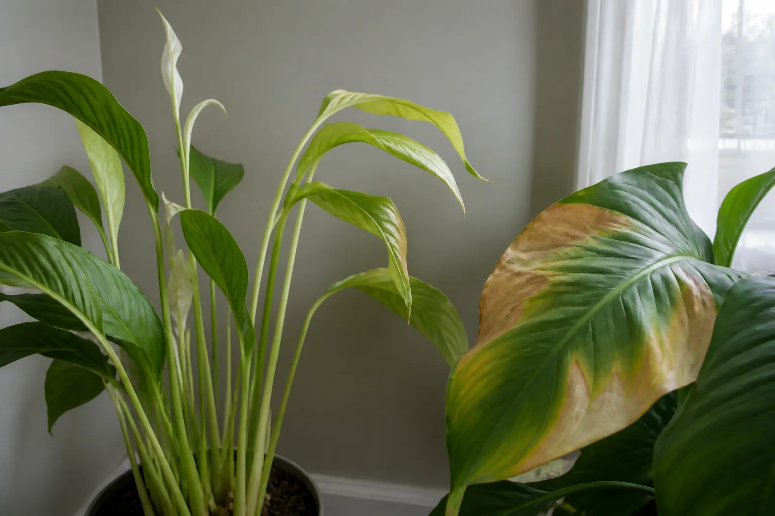 Spathiphyllum for 5. light that is too dim or too harsh