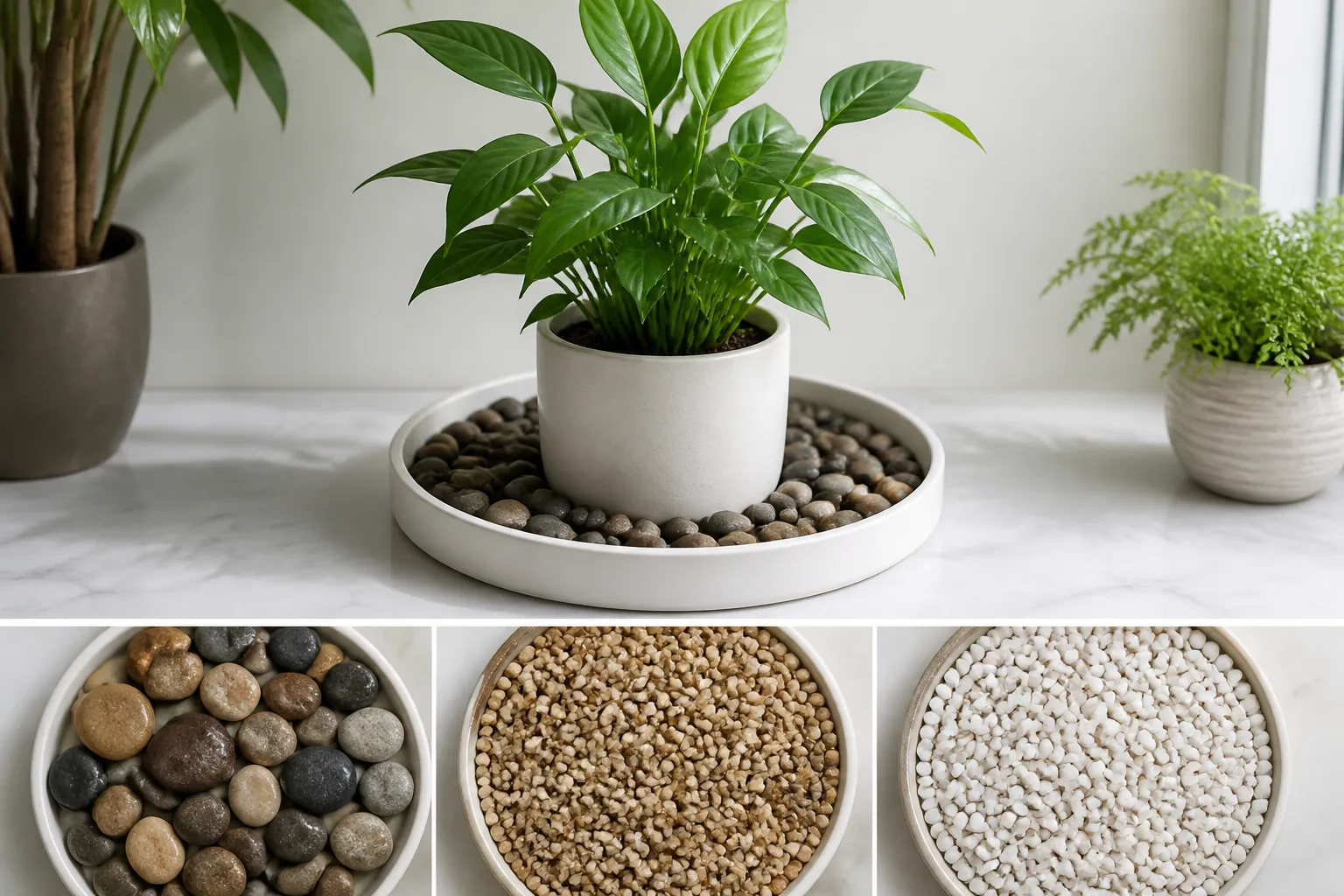 Digital ThermoPro TP50 hygrometer at leaf height beside tropical houseplants during a 48-hour humidity method comparison