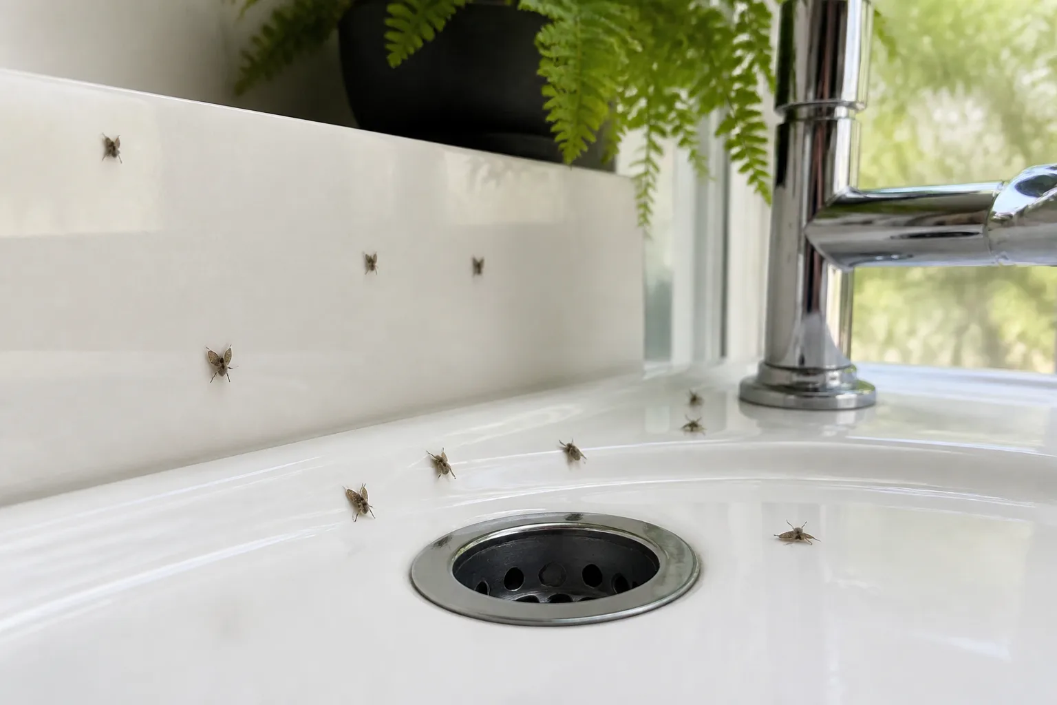 Find the drain or wet area producing adults