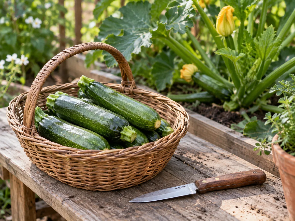 Tender zucchini ready to cut from the plant