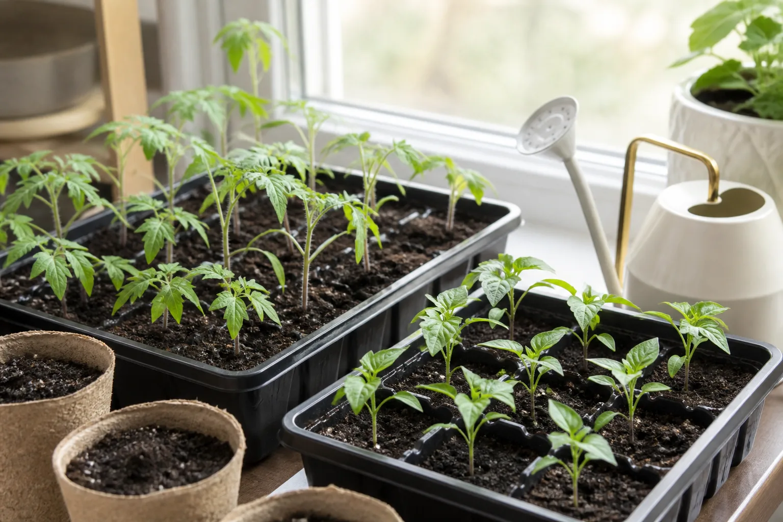 Seedlings ready to move into vegetable containers