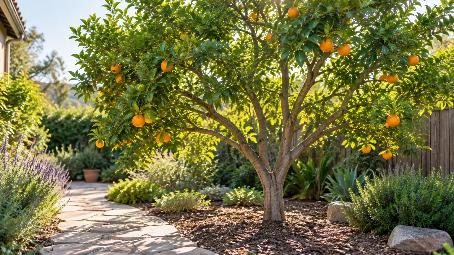 Mature orange tree with an open, lightly thinned canopy