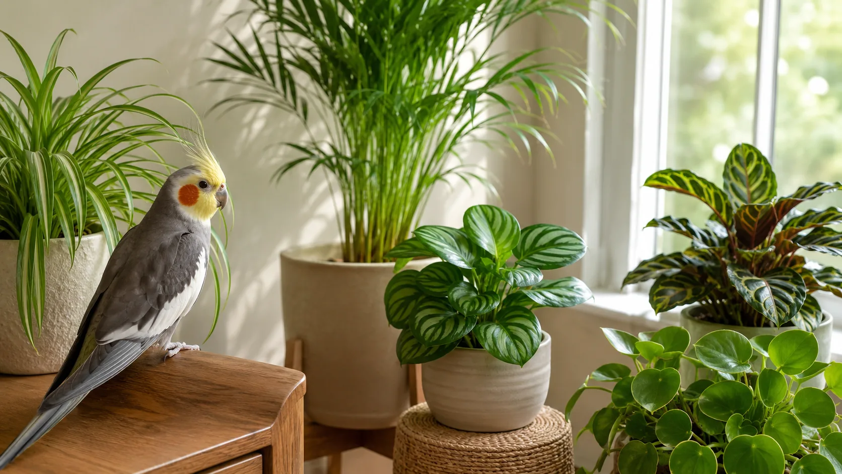 Birds with houseplants
