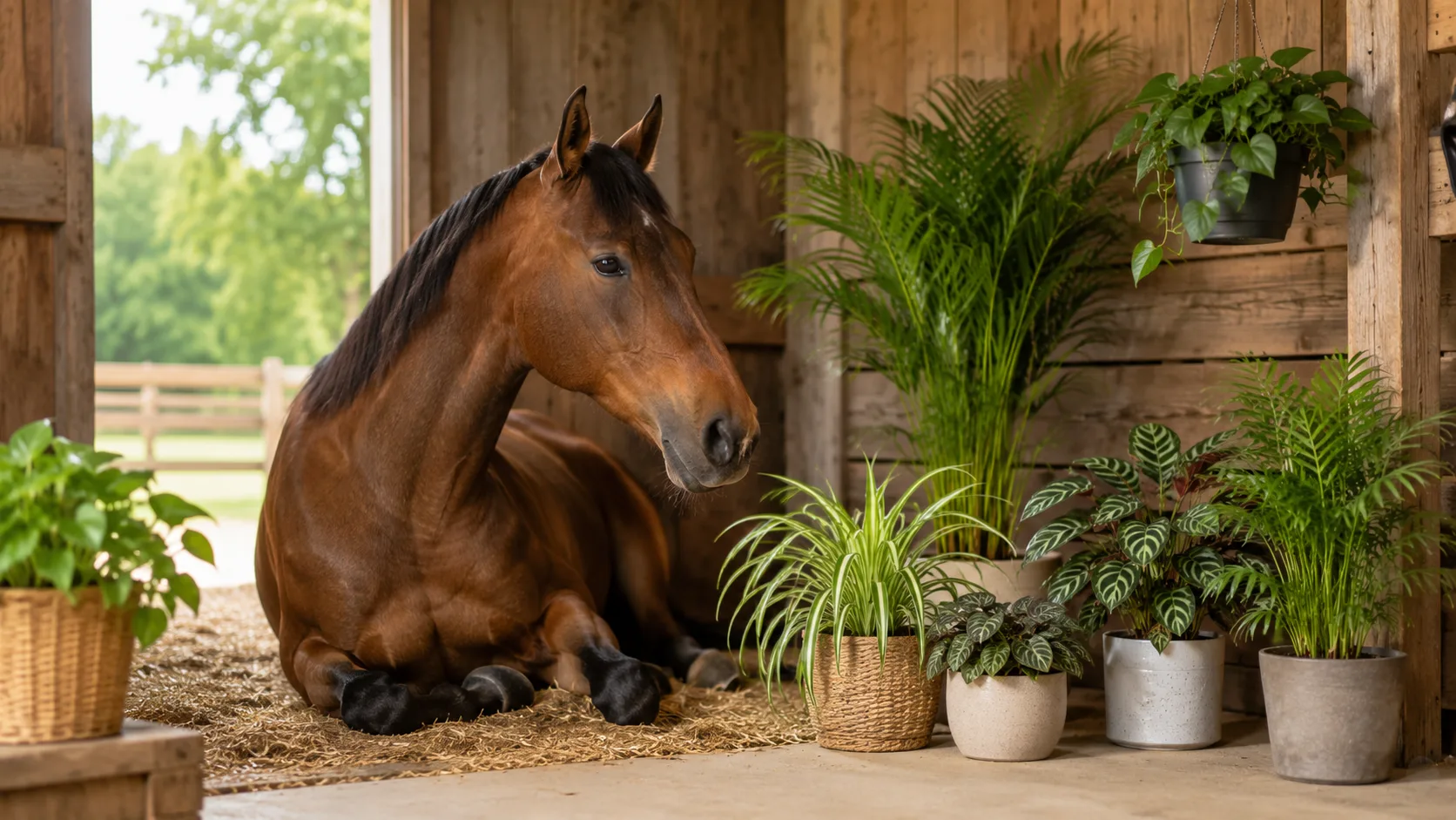 Horses with houseplants