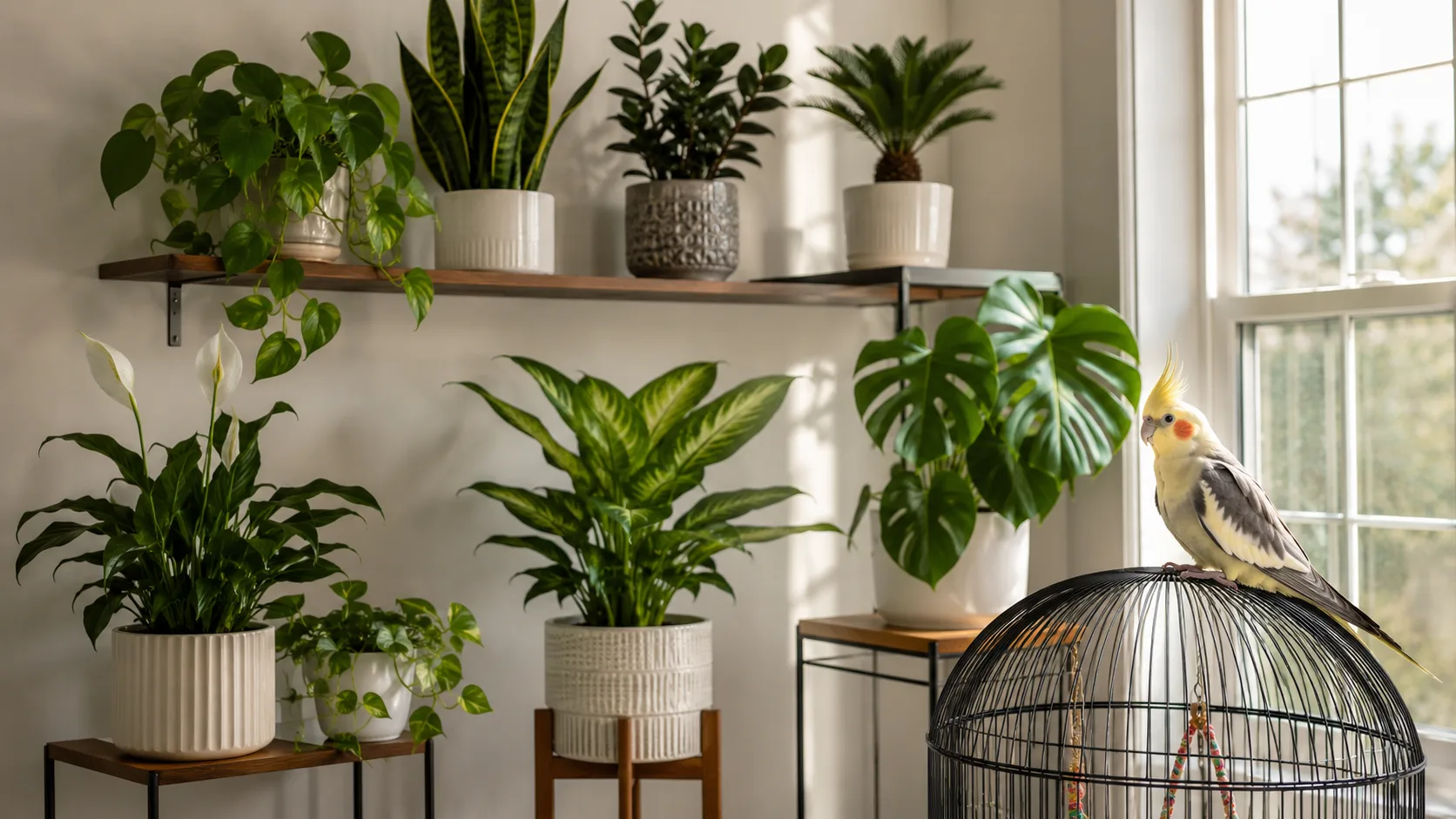 Birds with houseplants
