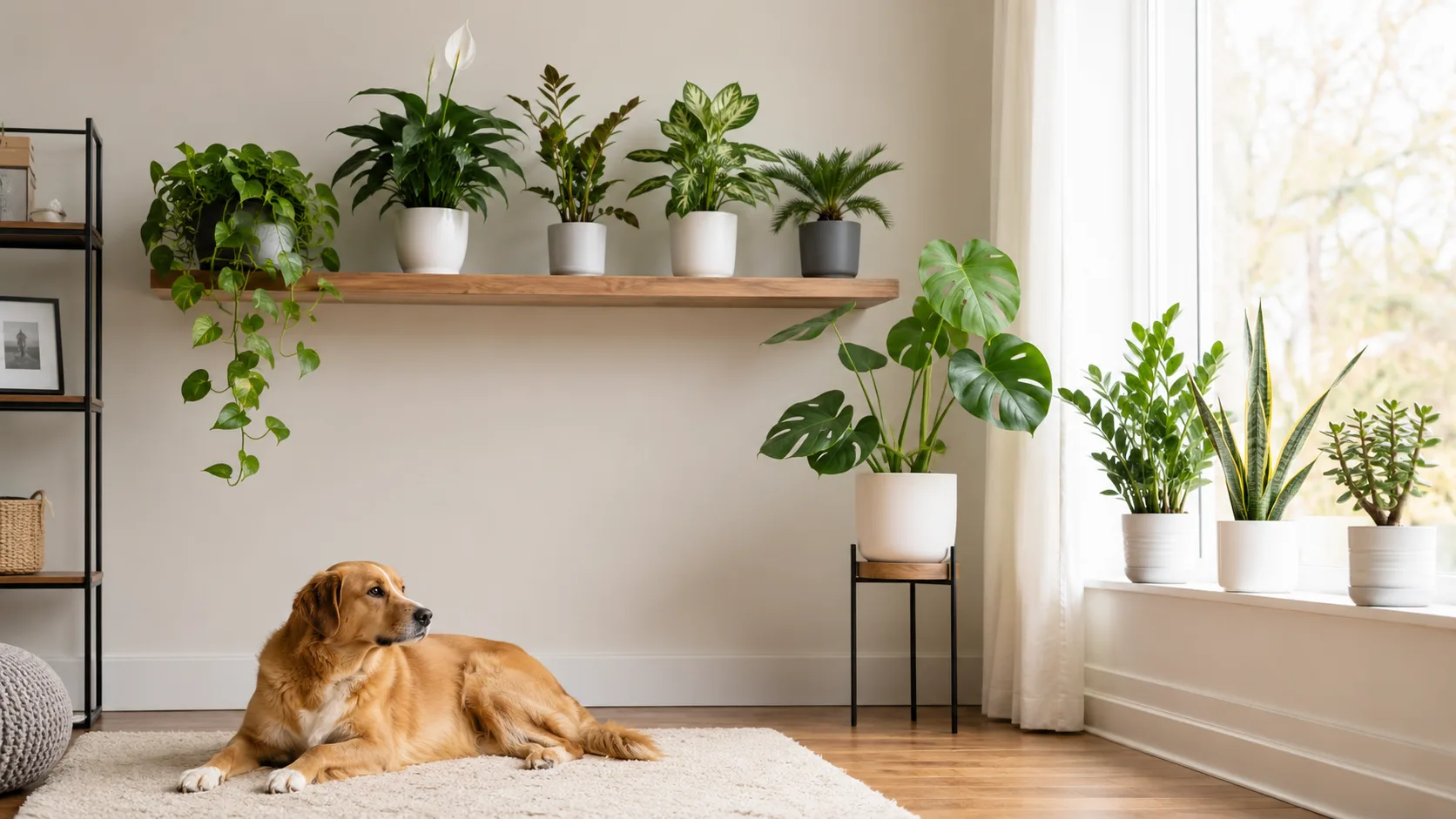 Dogs with houseplants