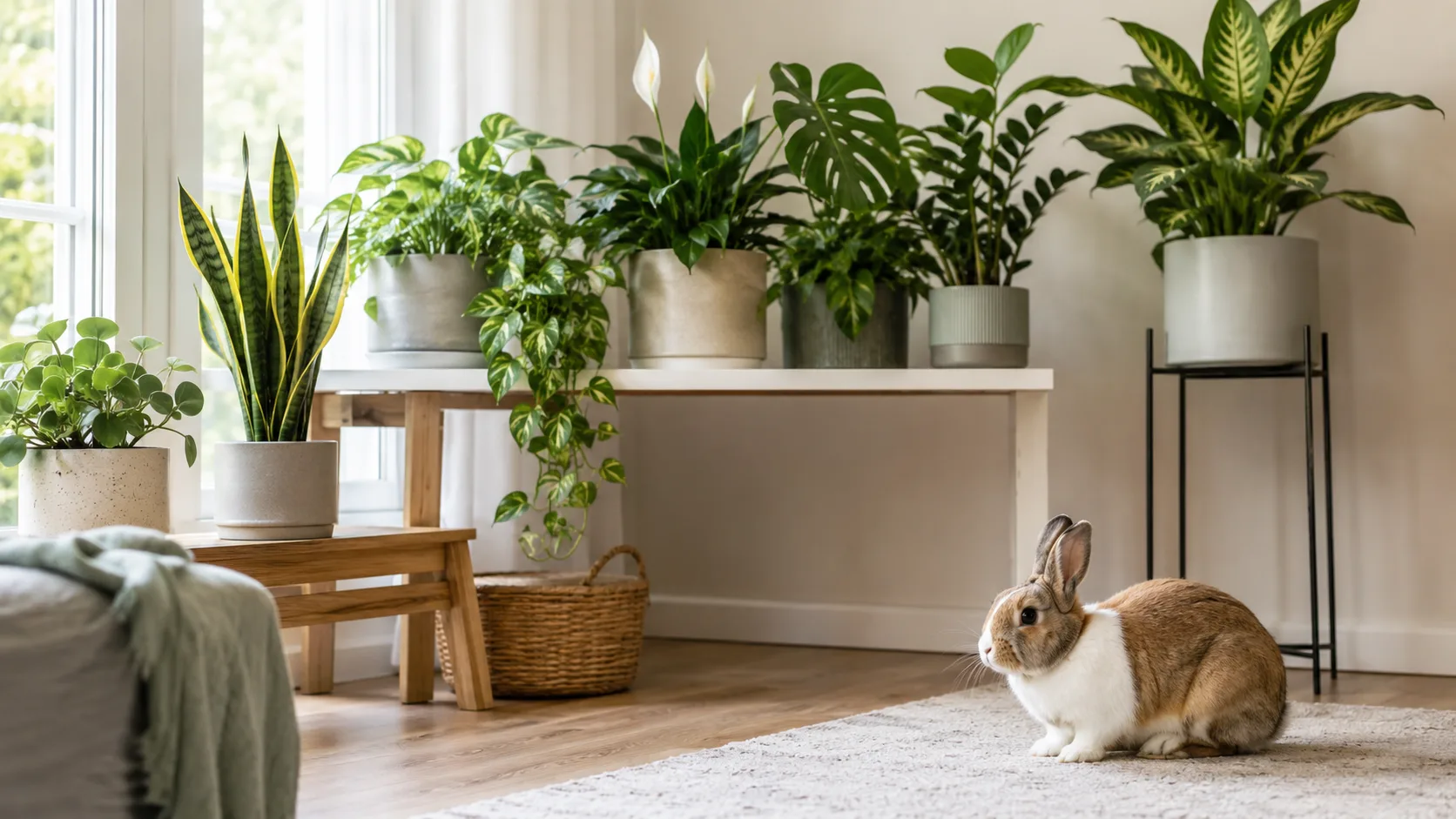 Rabbits with houseplants