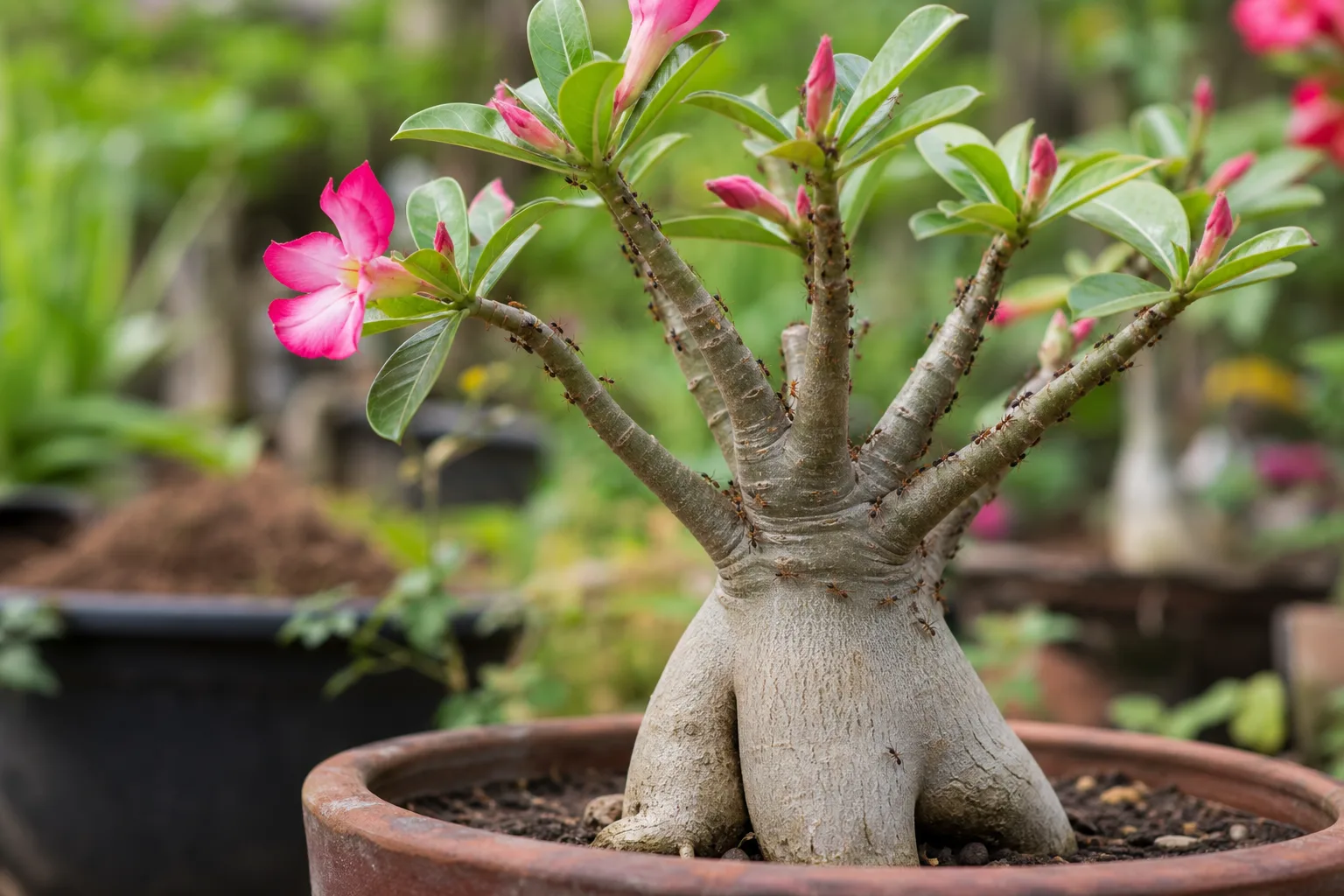 Ants on Plant on Adenium - visible symptom on the plant