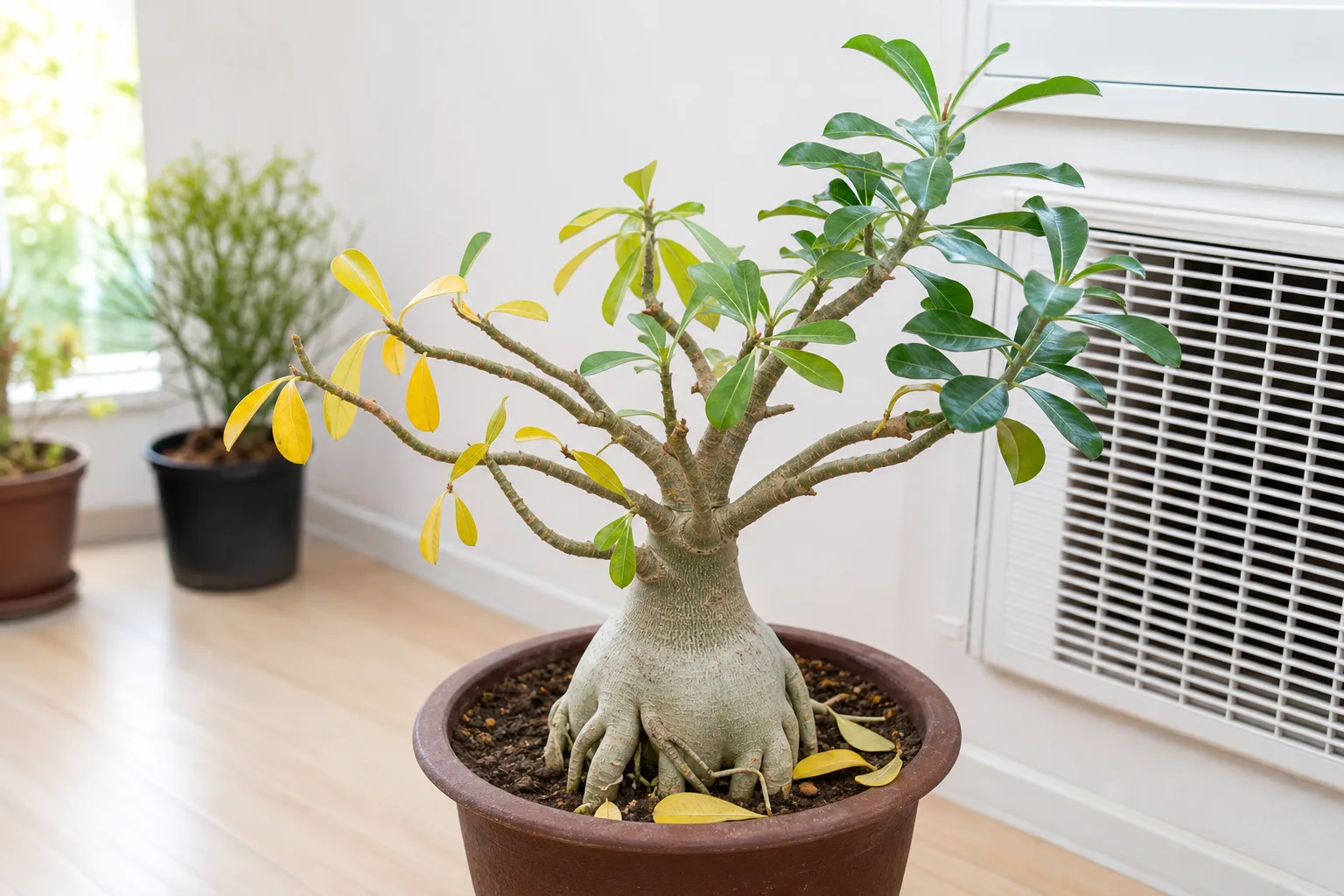 Draft Stress on Adenium - visible symptom on the plant