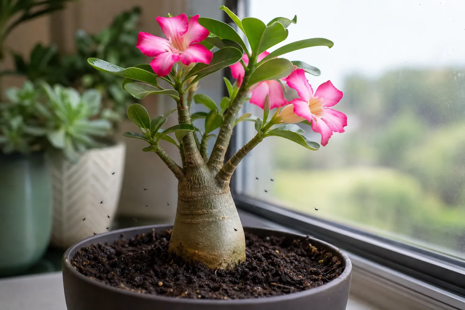 Fungus Gnats on Adenium - visible symptom on the plant