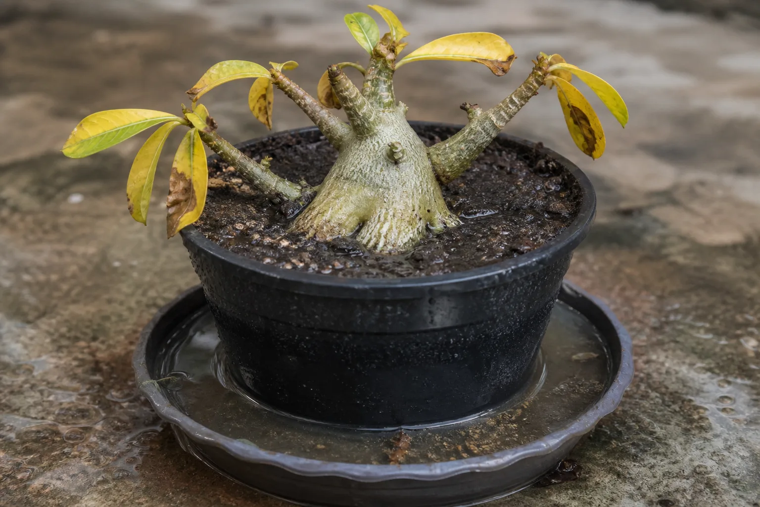 Poor Drainage on Adenium - visible symptom on the plant