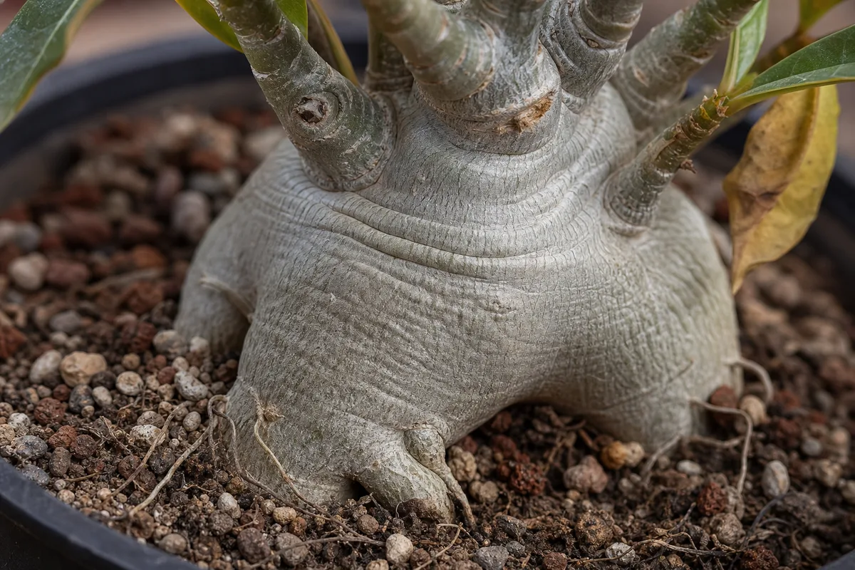 Close-up of Underwatering on Adenium - diagnostic detail