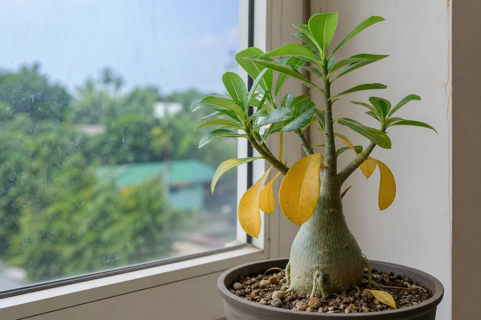 Yellow Leaves on Adenium - visible symptom on the plant