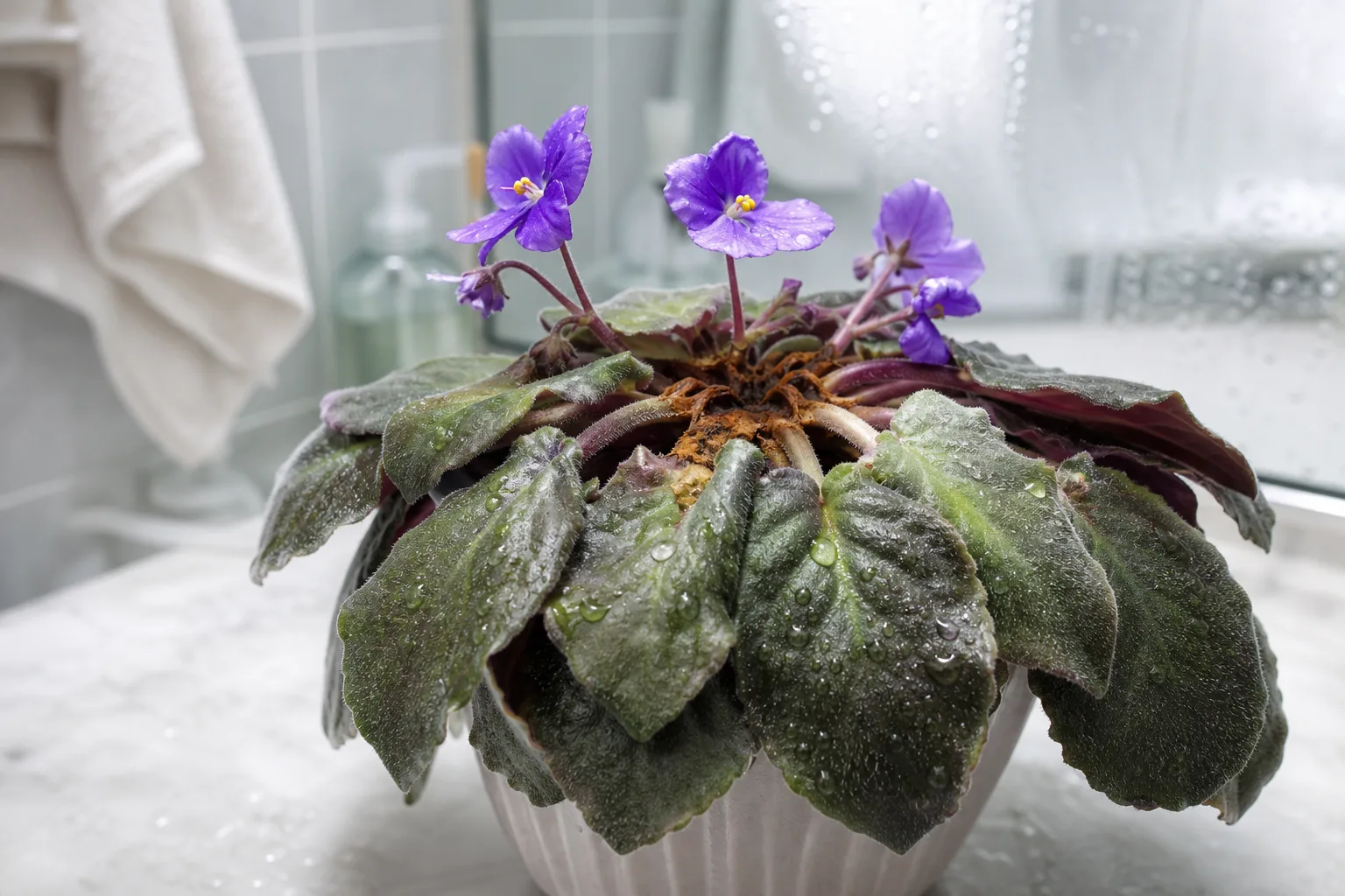 High Humidity on African Violet - visible symptom on the plant