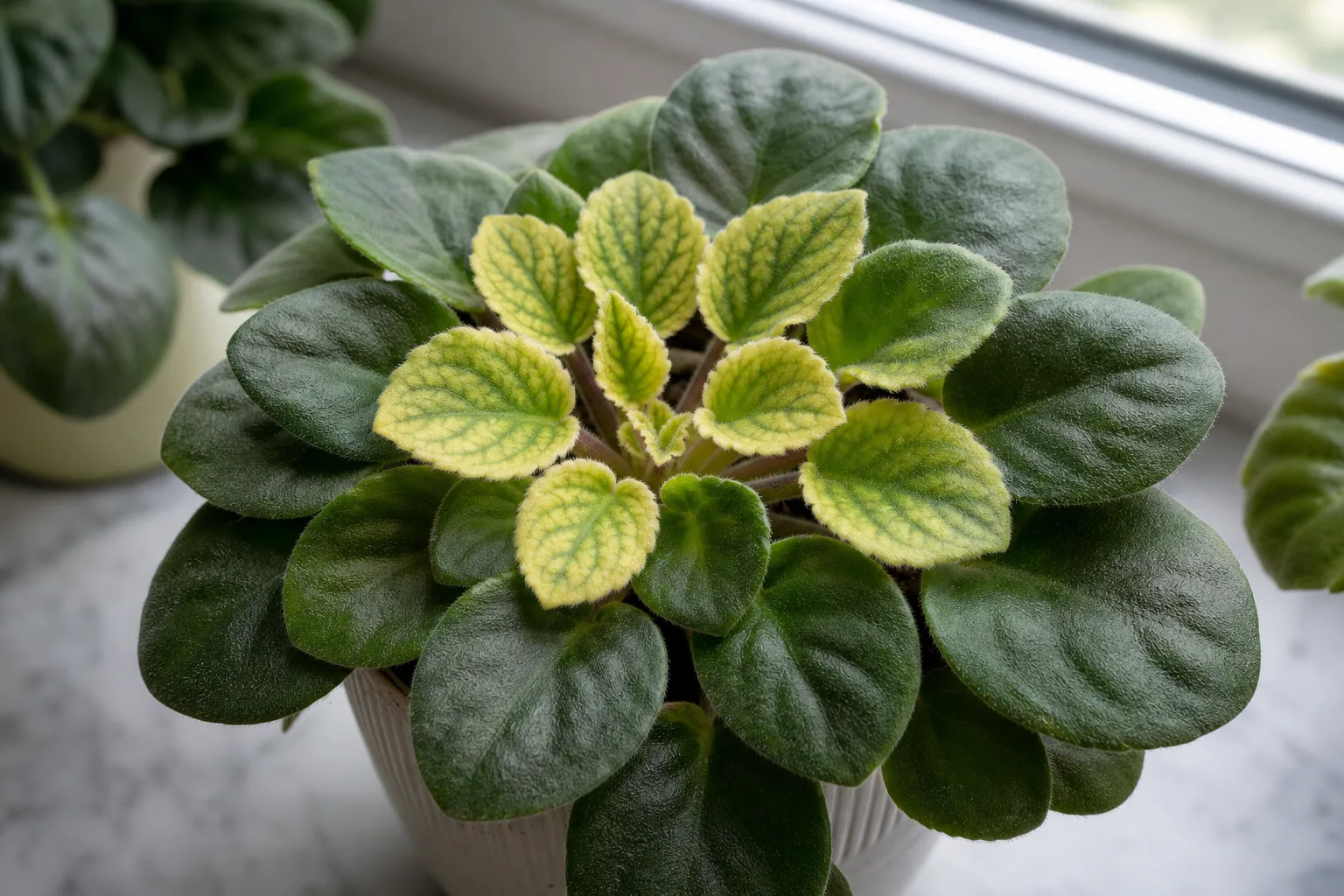 Iron Deficiency on African Violet - visible symptom on the plant