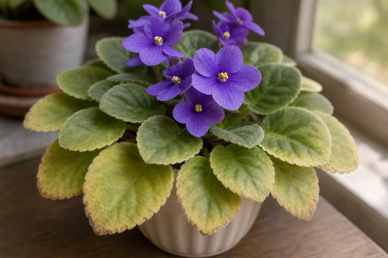 Nitrogen Deficiency on African Violet - visible symptom on the plant