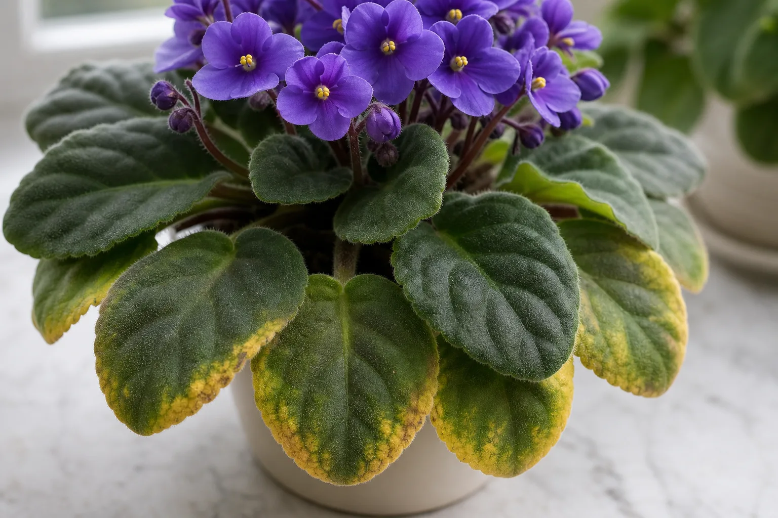Potassium Deficiency on African Violet - visible symptom on the plant