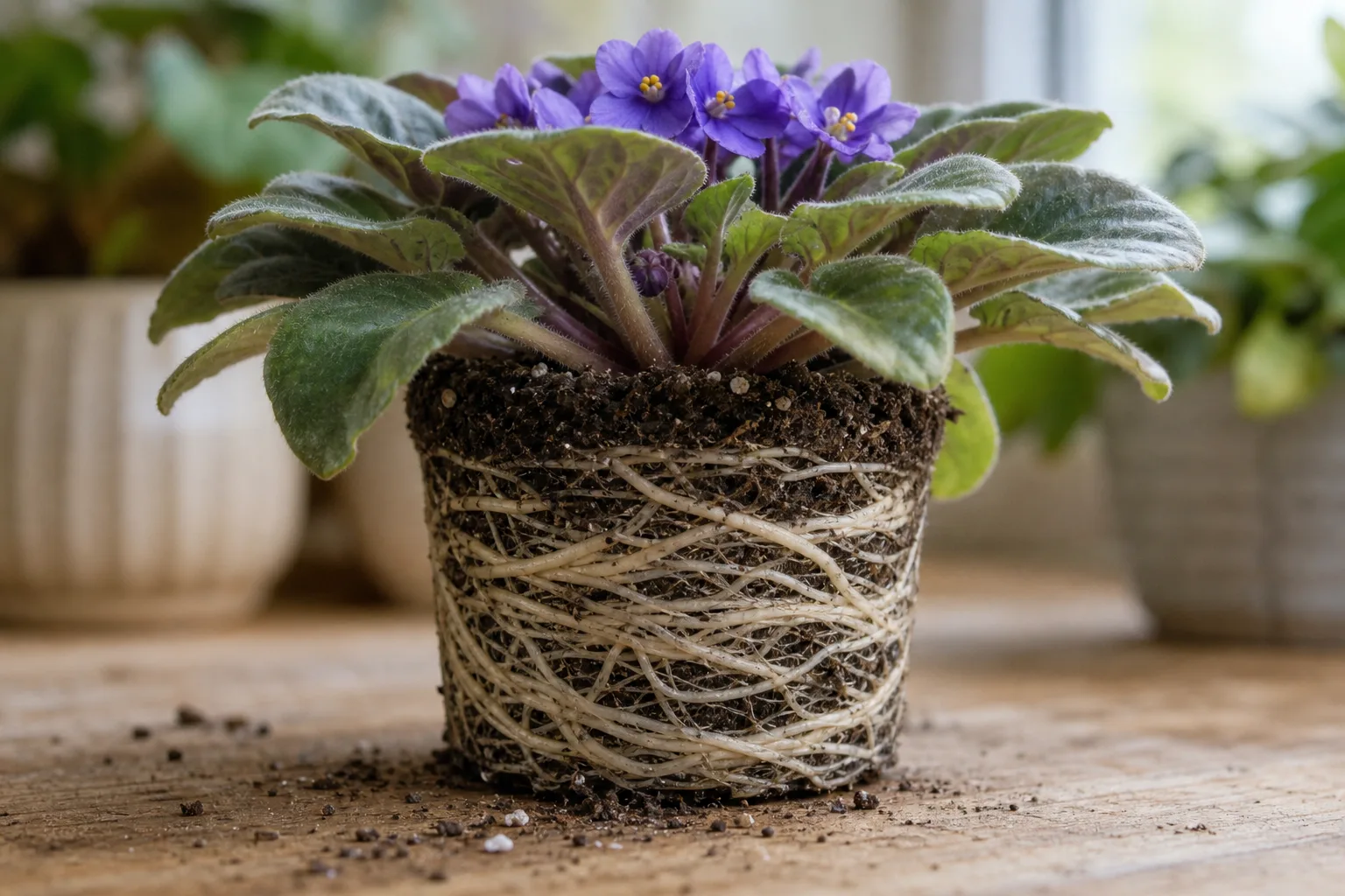 Root Bound on African Violet - visible symptom on the plant