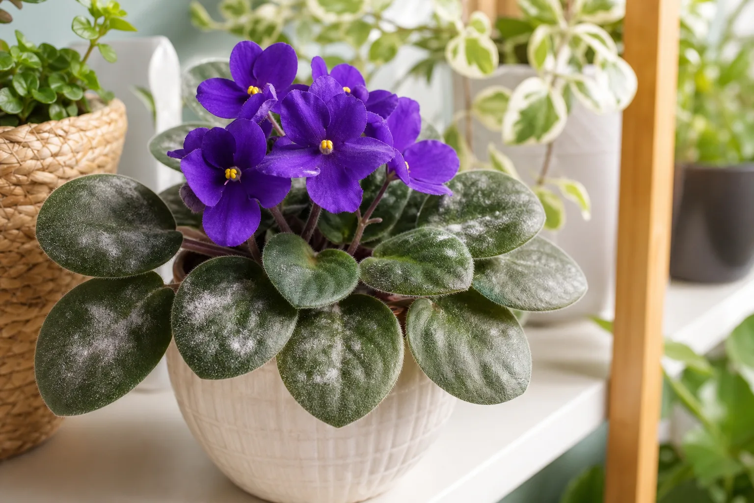 White spots on African violet leaves for diagnosis