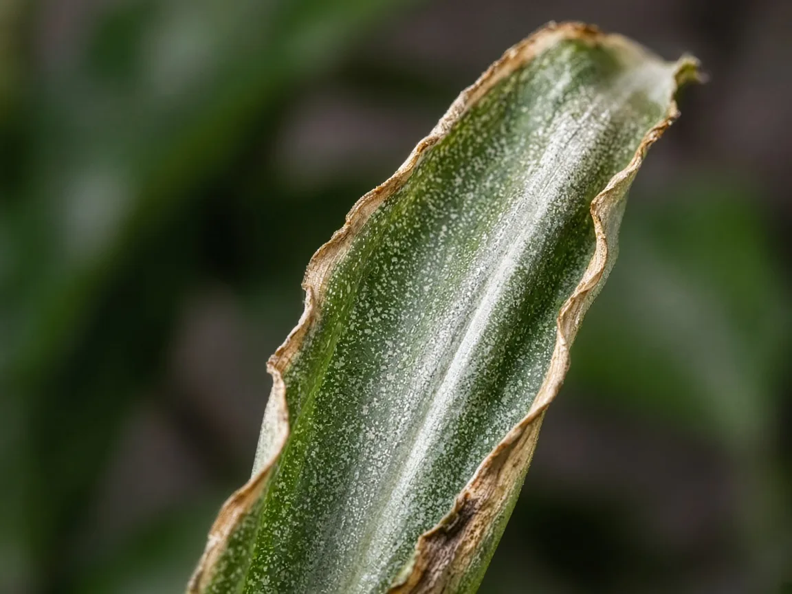 Close-up of curled cupped Aglaonema Cutlass lance leaf