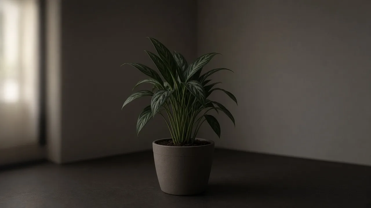 Not enough light on Aglaonema Cutlass - leggy ribbon leaves with faded silver veining in a dim indoor corner