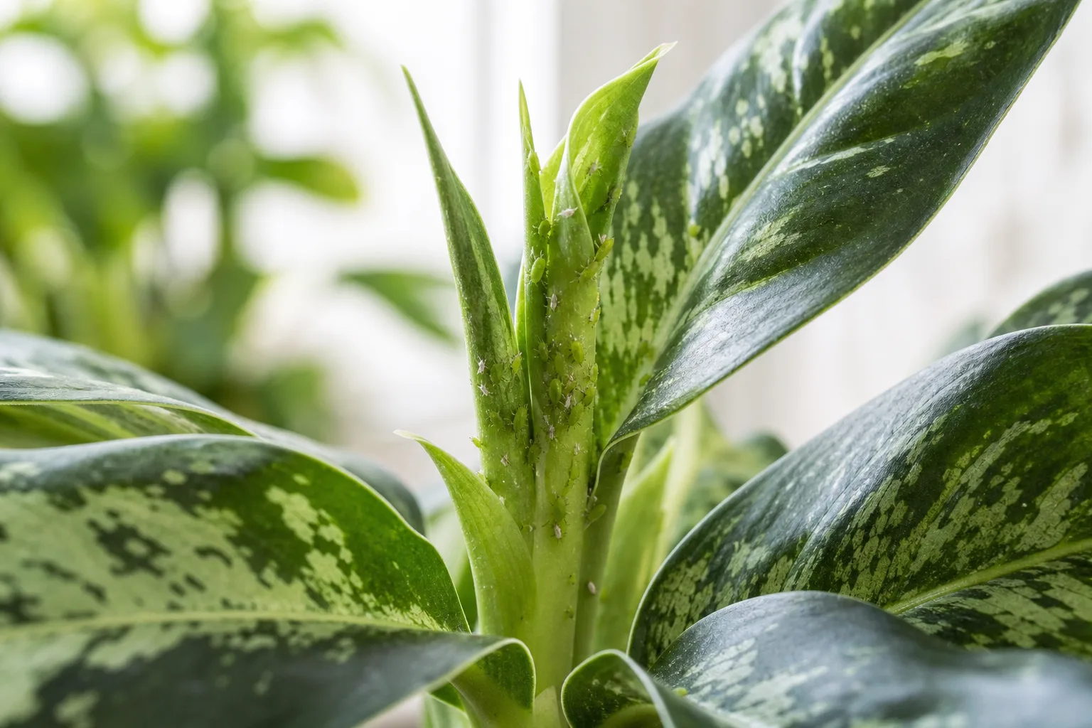 Aphids on Aglaonema Maria - visible symptom on the plant